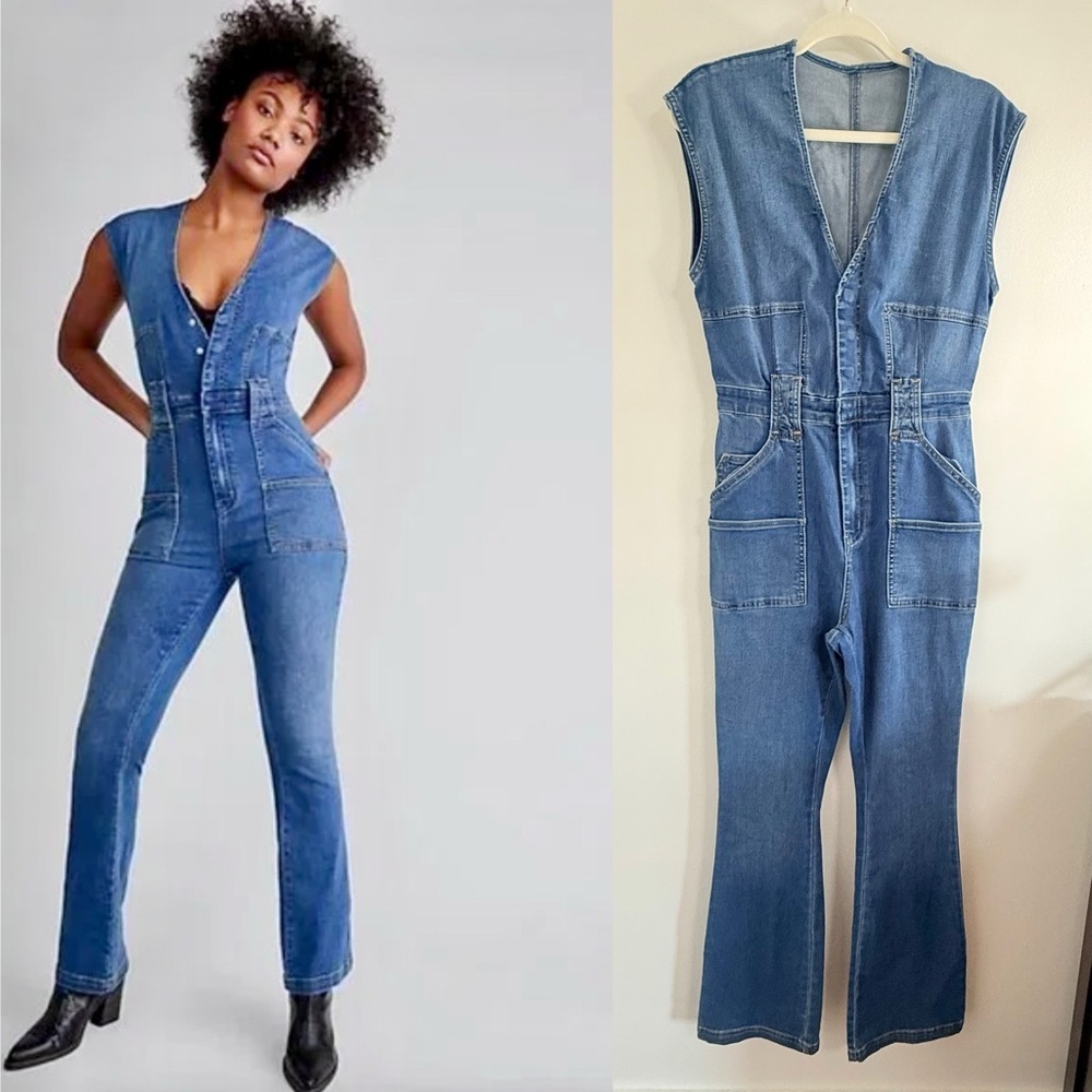 Free People Hyde Park Denim Utility Jumpsuit